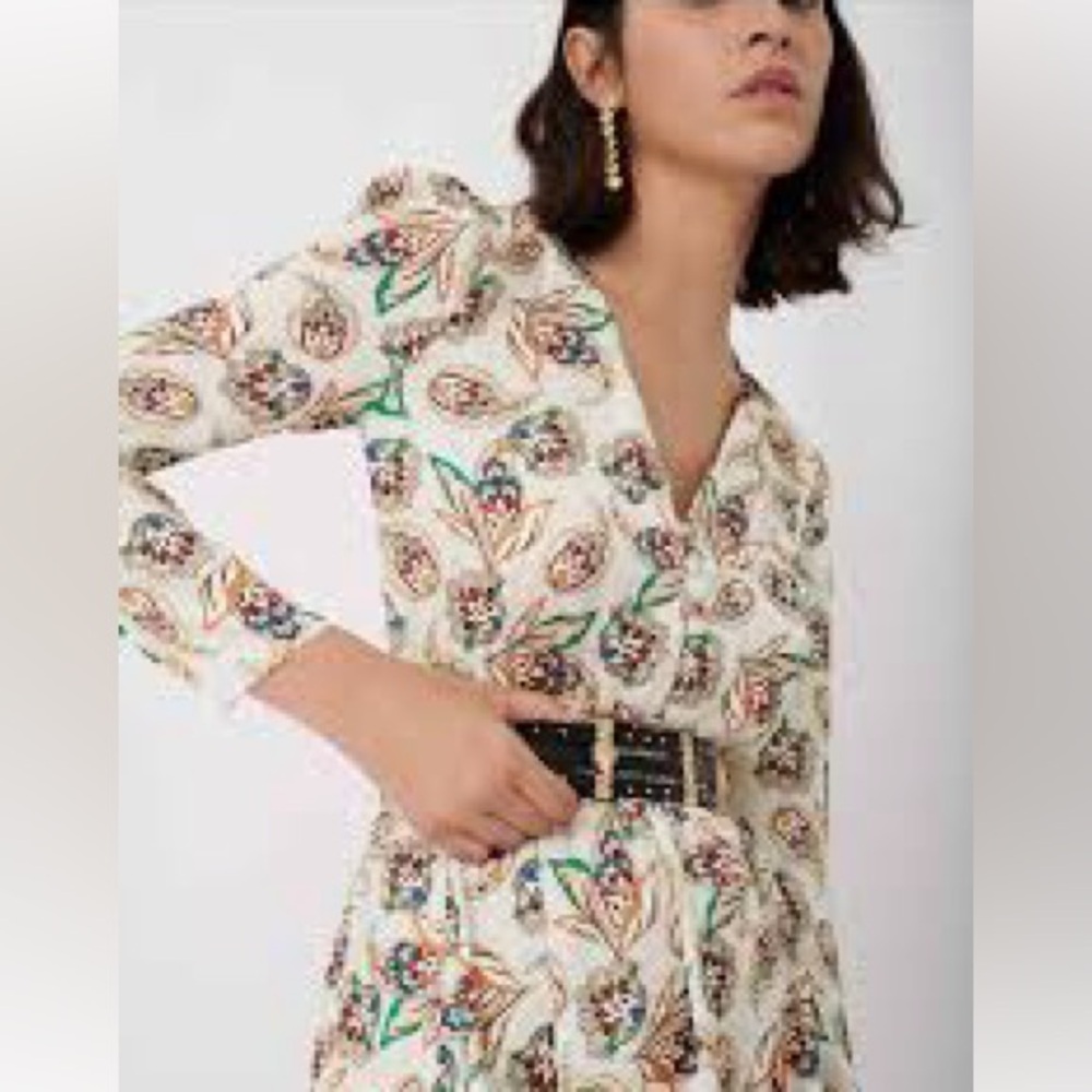 Maje NWT New Sophisticated Long Balloon Sleeve Paisley Print Mini Dress Sz 0 XS